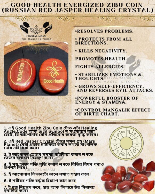 Good Health Energized Zibu Coin (Russian Red Jasper Healing Crystal)